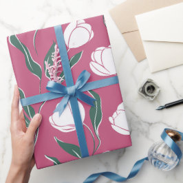 Moderne rosa Tulpe weißes Blumenmuster Geschenkpapier
