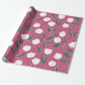 Moderne rosa Tulpe weißes Blumenmuster Geschenkpapier (Ungerollt)