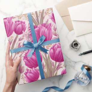 Moderne rosa Tulpe weißes Blumenmuster Geschenkpapier