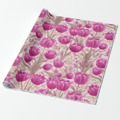 Moderne rosa Tulpe weißes Blumenmuster Geschenkpapier (Ungerollt)