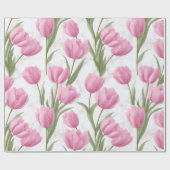 Moderne rosa Tulpe weißes Blumenmuster Geschenkpapier (Flach)