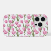 Moderne rosa Tulpe weißes Blumenmuster iPhone Hülle (Rückseite (Horizontal))