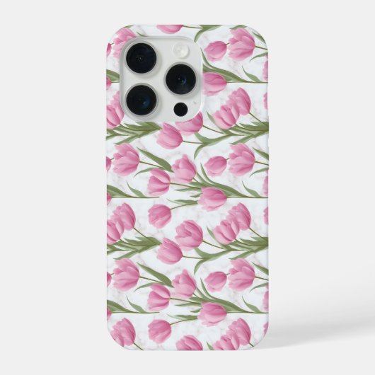 Moderne rosa Tulpe weißes Blumenmuster iPhone Hülle (Rückseite)