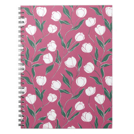 Moderne rosa Tulpe weißes Blumenmuster Notizblock