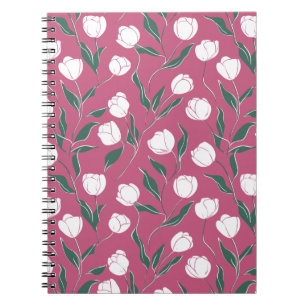 Moderne rosa Tulpe weißes Blumenmuster Notizblock