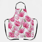 Moderne rosa Tulpe weißes Blumenmuster Schürze (Vorderseite)