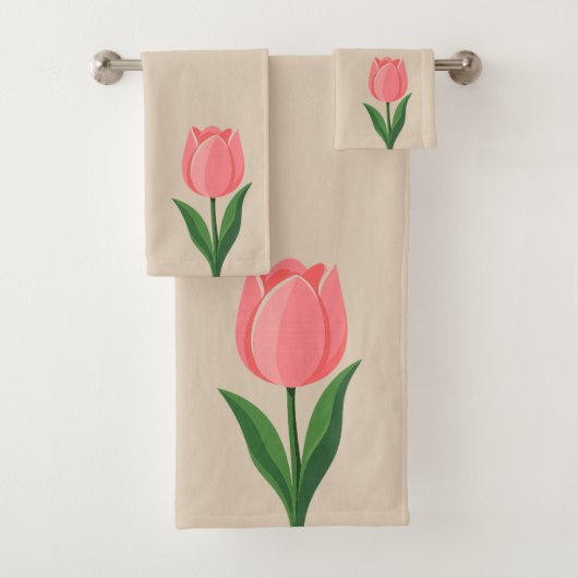 Moderne rosa Tulpenblume auf hellbeigem Hintergrun Badhandtuch Set (Insitu)