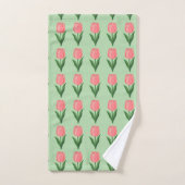 Moderne rosa Tulpenblumenmuster auf hellgrün Badhandtuch Set (Handtuch)