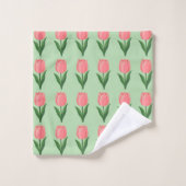 Moderne rosa Tulpenblumenmuster auf hellgrün Badhandtuch Set (Waschlappen)
