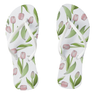 Moderne rosa Tulpenblumenmuster Badesandalen