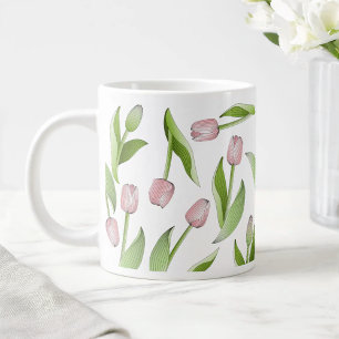 Moderne rosa Tulpenmuster Jumbo-Tasse