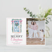 Moderne rosa Tür Frohe Weihnachten Foto (Stehend Vorderseite)