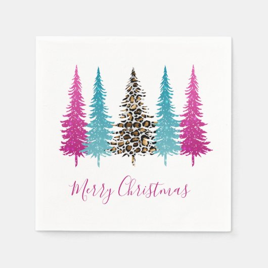 Moderne rosa Türkis Tierpräsenz Weihnachten Serviette (Vorderseite)