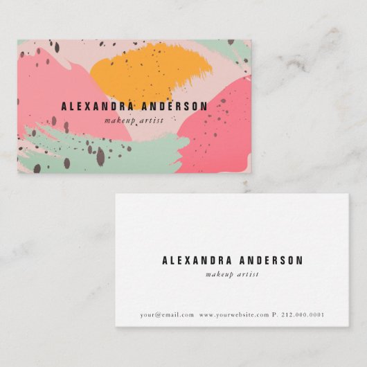 Moderne rosa türkisfarbene Pinselstriche Schlagank Visitenkarte (Vorne/Hinten)