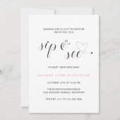 Moderne rosa Typografie Girl Sip & See Einladung (Vorderseite)