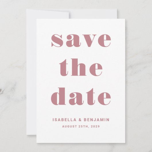 Moderne rosa Typografie Save The Date (Vorderseite)