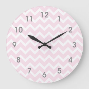 Moderne rosa u. weiße Zickzack Uhr - graue Zahlen