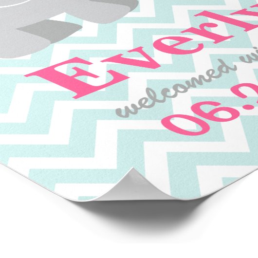 Moderne rosa und Aqua-Elefanten-Monogramm Poster (Ecke)