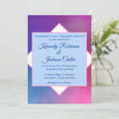 Moderne rosa und blaue geometrische Hochzeit Einladung (Stehend Vorderseite)