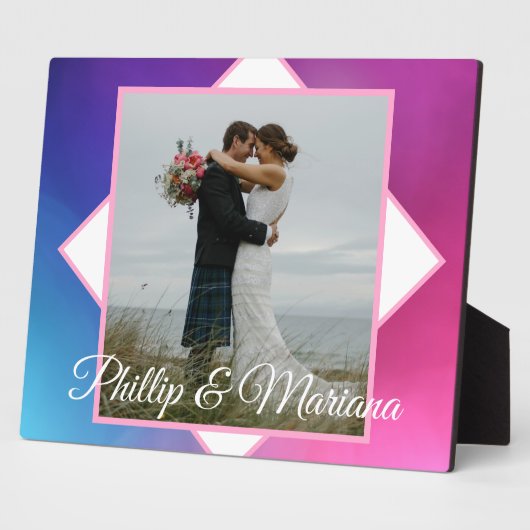 Moderne rosa und blaue Hochzeit Fotoplatte (Seite)
