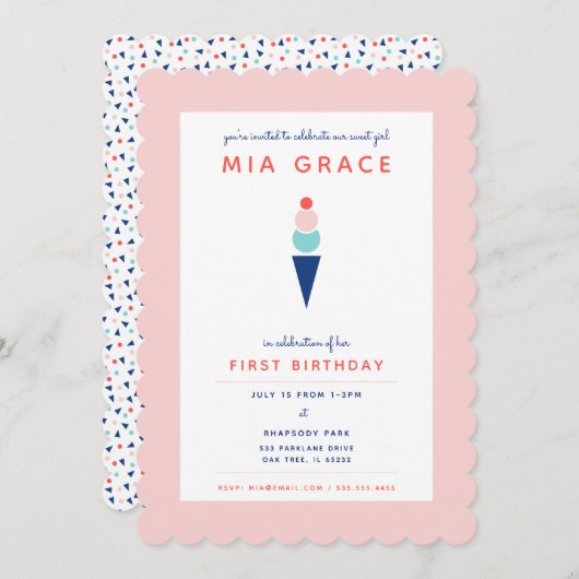 Moderne Rosa und Blauer Eiskrem Einladung (Vorne/Hinten)