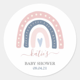 Moderne Rosa und Blauer Regenbogen Babydusche Runder Aufkleber
