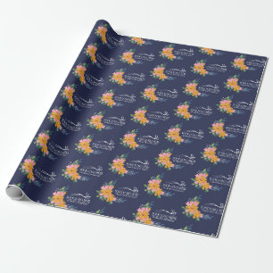 Moderne rosa und gelbe Blumengestaltung und Logo Geschenkpapier