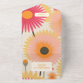 Moderne rosa und gelbe Retro Blumenhochzeit All In One Einladung (Außenbereich)