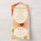 Moderne rosa und gelbe Retro Blumenhochzeit All In One Einladung (Innen Boden)