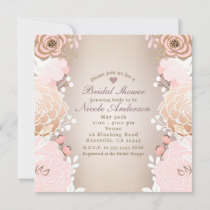 Moderne rosa und goldene Blumen Hochzeitsdusche fü Einladung