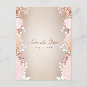 Moderne rosa und goldene botanische Blumen Save-th Ankündigungspostkarte