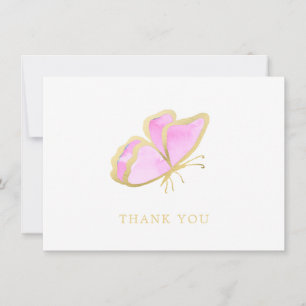 Moderne rosa und goldene elegante Schmetterlinge Dankeskarte