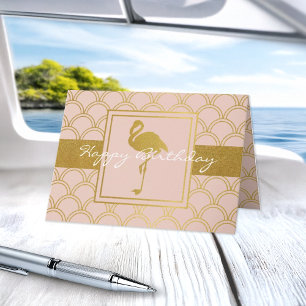 Moderne rosa und goldene Glitter-Flamingo-Geburtst Karte