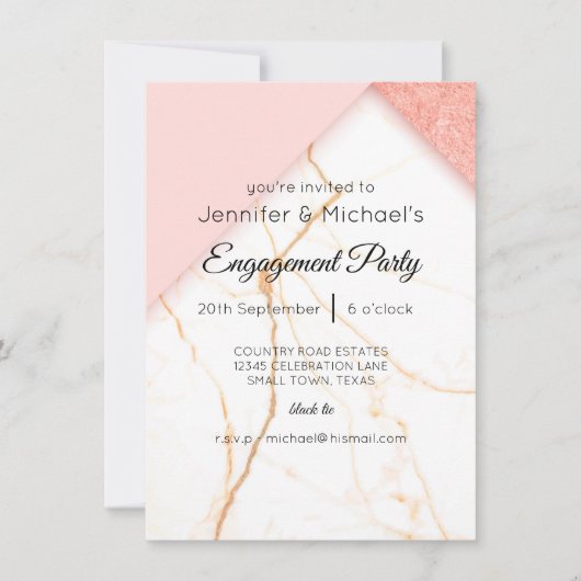 Moderne rosa und goldene Glitzer-Marmor-Verlobung (Vorderseite)