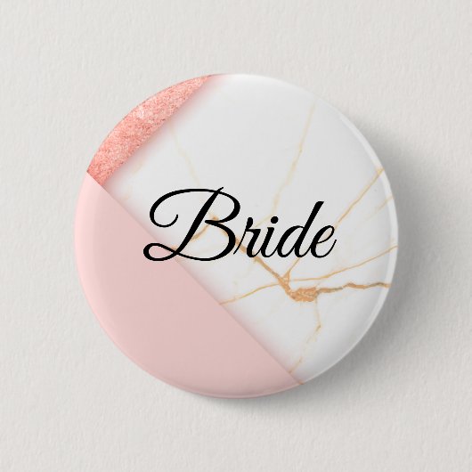 Moderne rosa und goldene Marmor-Braut Button (Vorderseite)