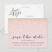 Moderne rosa und goldene Stars Save the Date Ankündigungspostkarte (Vorne/Hinten)