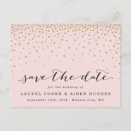 Moderne rosa und goldene Stars Save the Date Ankündigungspostkarte