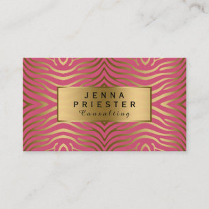 Moderne rosa und goldene Zebrastreifen Muster Visitenkarte