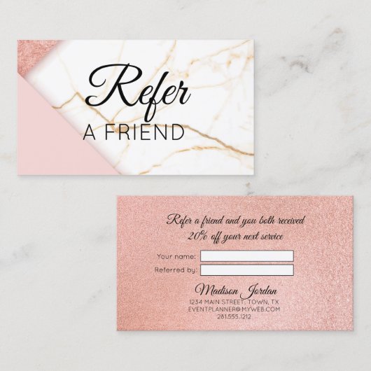 Moderne Rosa- und Goldmarmor Empfehlungskarte (Vorne/Hinten)