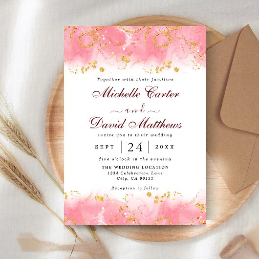 Moderne Rosa- und Goldmarmor-Hochzeit Save The Date