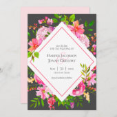 Moderne Rosa- und Graublütenhochzeiten retten das Einladung (Vorne/Hinten)