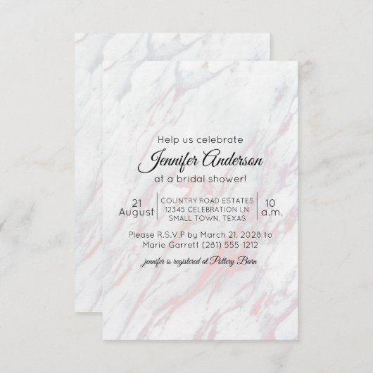 Moderne Rosa- und Graudusche - Einladung (Vorne/Hinten)