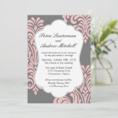 Moderne rosa und graue Damaske Einladung (Stehend Vorderseite)