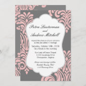 Moderne rosa und graue Damaske Einladung (Vorne/Hinten)