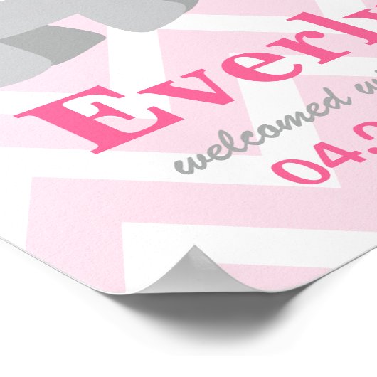 Moderne rosa und graue Elefant Custom Monogram Poster (Ecke)