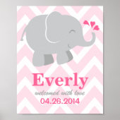 Moderne rosa und graue Elefant Custom Monogram Poster (Vorne)