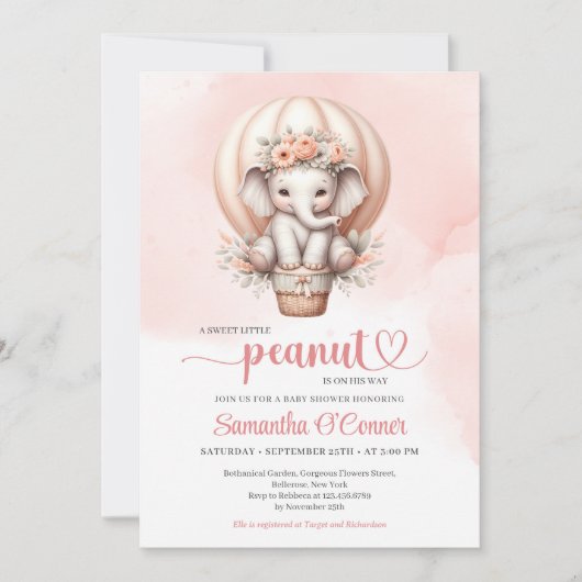 Moderne rosa und graue Elefantenblüte Einladung (Vorderseite)