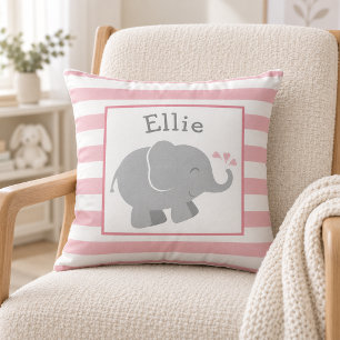 Moderne rosa und graue Elefantenmonogramm Kissen