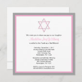 Moderne rosa und graue Flora Bat Mitzvah Invite Einladung (Vorne/Hinten)