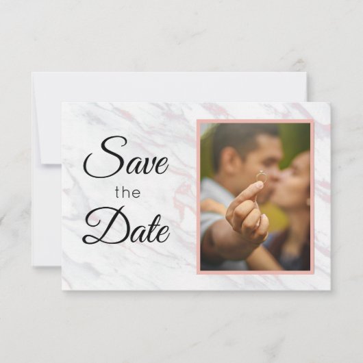 Moderne rosa und graue Marmoroptik Save The Date (Vorderseite)